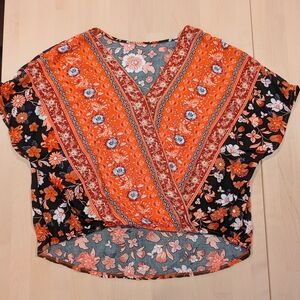 Floral Coral and Black Women's Top